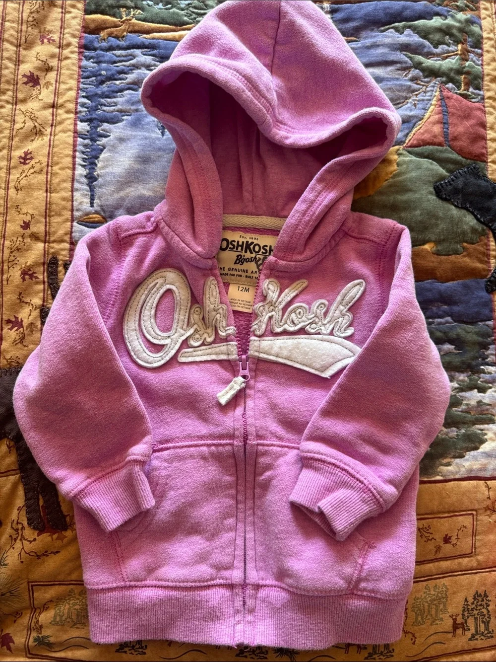 OshKosh B'gosh Lavender Pink Hooded Zip Sweatshirt with Logo Applique